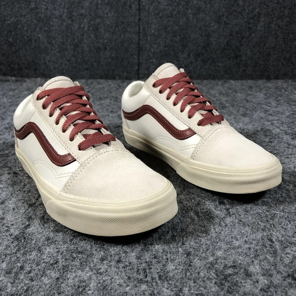 Vans Old Skool Shoes Men 5.5 / Women 7 White Burgundy Leather Suede Low Top - Picture 1 of 16